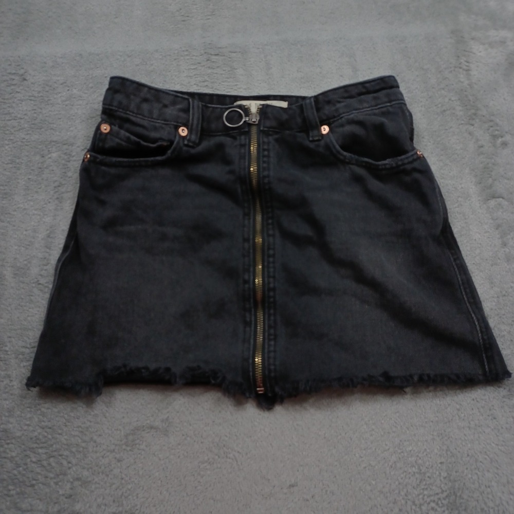 We The Free Skirt Womens 24 Black Denim Zip Up Preppy Boho Frayed